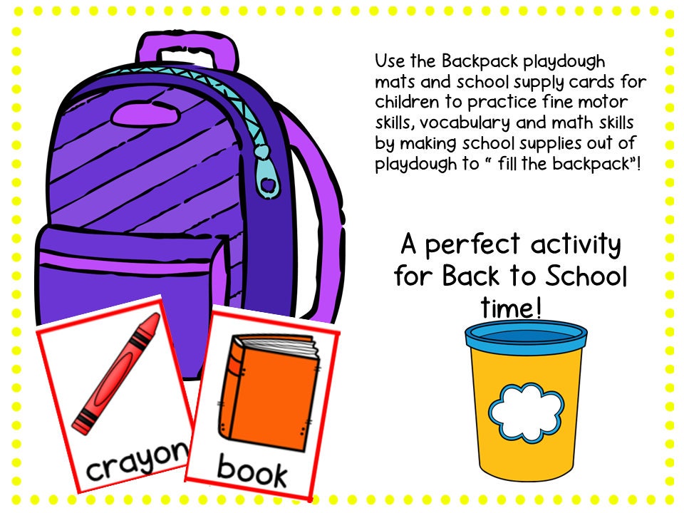 Back to School Playdough Mats, School Supply Theme activity for Preschool, PreK and Kindergarten