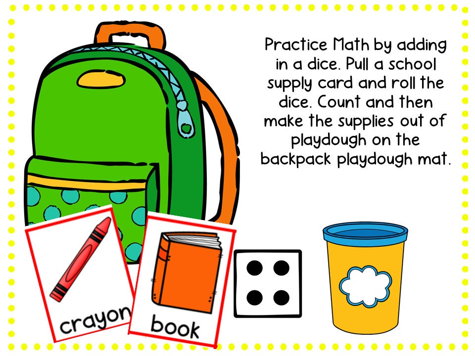 Back to School Playdough Mats, School Supply Theme activity for Preschool, PreK and Kindergarten