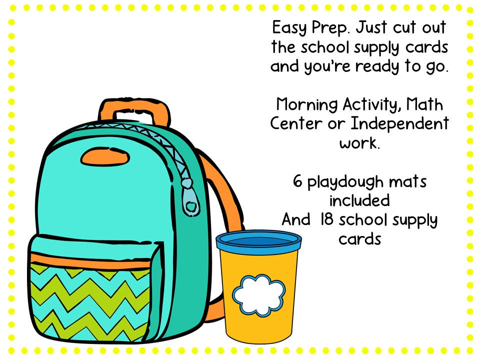 Back to School Playdough Mats, School Supply Theme activity for Preschool, PreK and Kindergarten