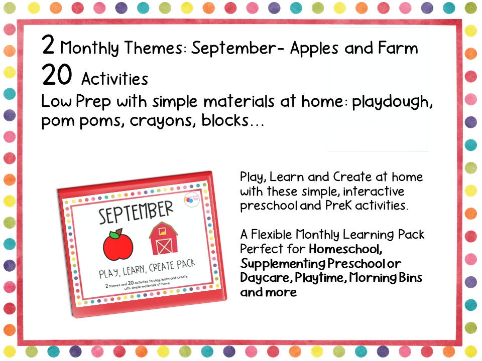 September Play Learn Create Preschool Learning Pack for Preschool Home ...