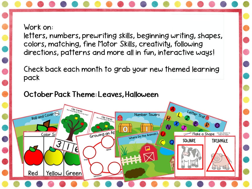 September Play Learn Create Preschool Learning Pack for Preschool Homeschool