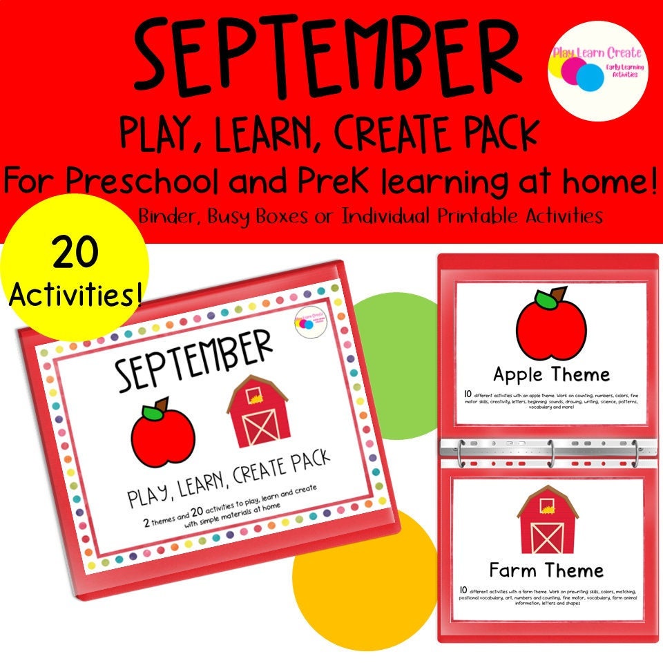 September Play Learn Create Preschool Learning Pack for Preschool Homeschool