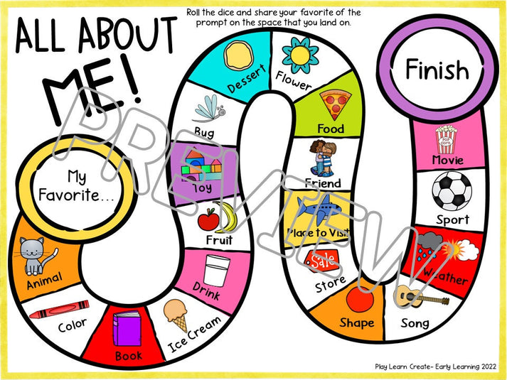 All About Me Printable Game for Preschool, PreK and Kindergarten – Play ...