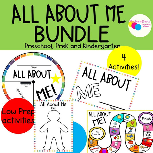 All About Me Theme Activity Bundle for Preschool, PreK and Kindergarten