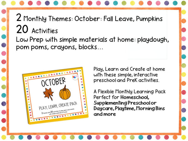 October Learning October Preschool Homeschool Learning Binder Pumpkin and Fall Theme Ac ...