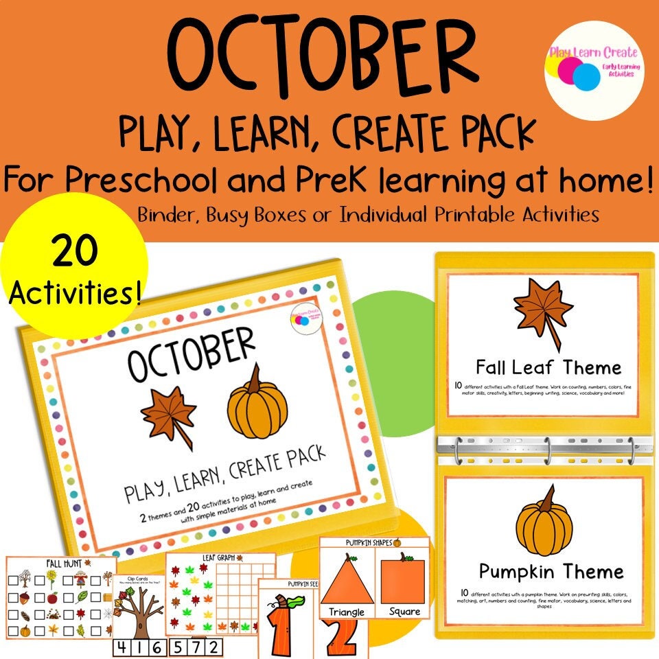 October Learning October Preschool Homeschool Learning Binder Pumpkin and Fall Theme Ac ...
