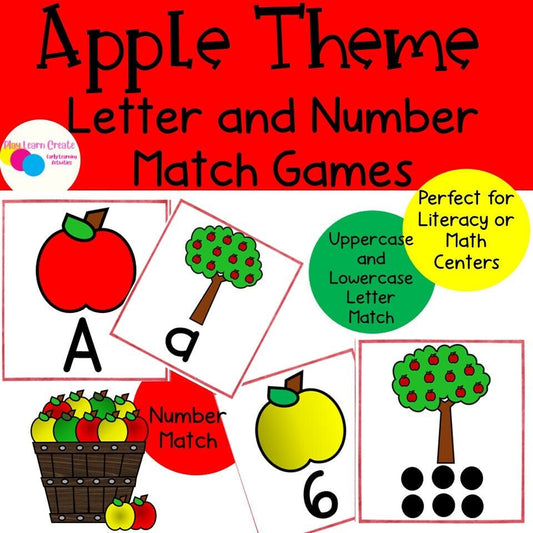 Apple Theme Preschool Letter Game, Apple Theme Preschool Number Game