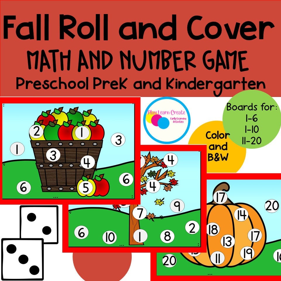 Fall Theme Math Game for Preschool, Roll and Cover Math Activity