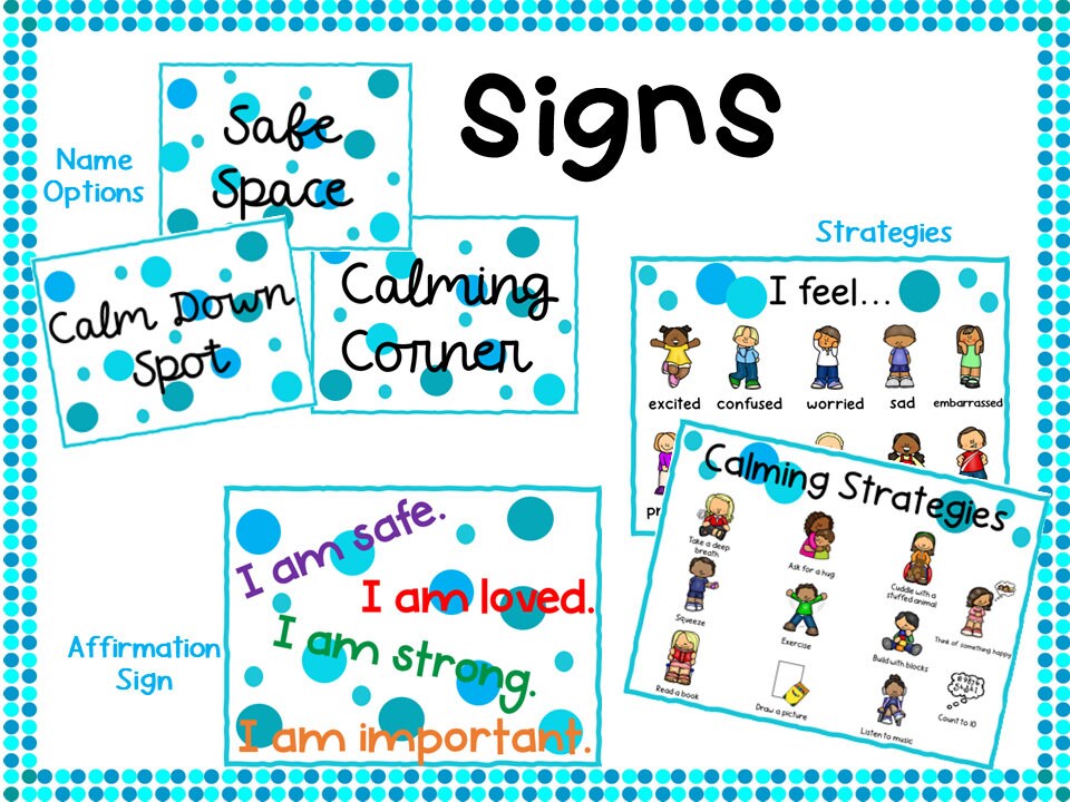 Printable Calming Corner for Home or Classroom with Signs and Social Skills Stories