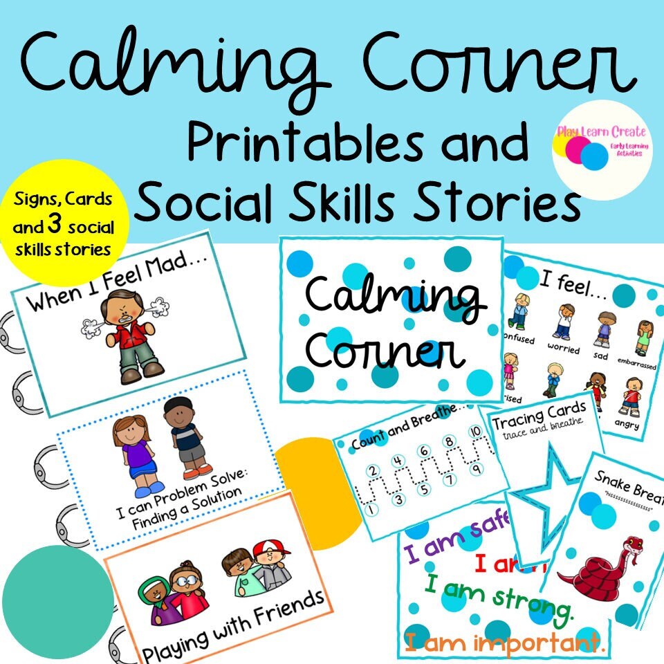 Printable Calming Corner for Home or Classroom with Signs and Social S ...