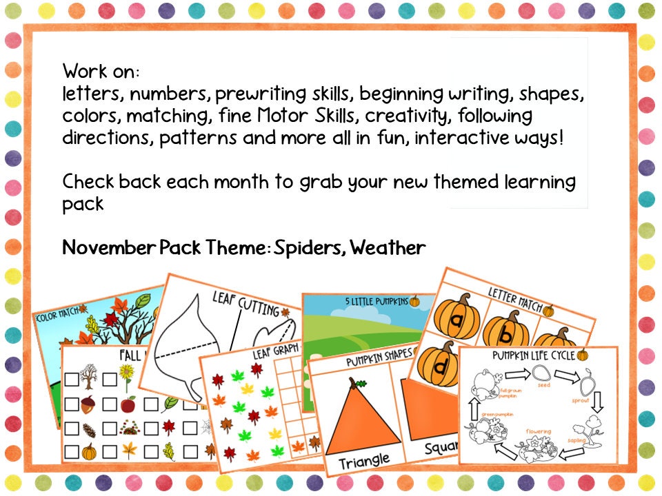 October Preschool Homeschool Learning Binder Pumpkin and Fall Theme Activities