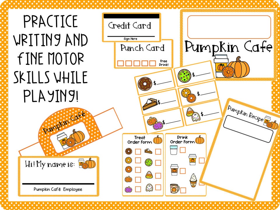 Pumpkin Cafe Pretend Play Dramatic Play Set for Preschool, PreK and Kindergarten