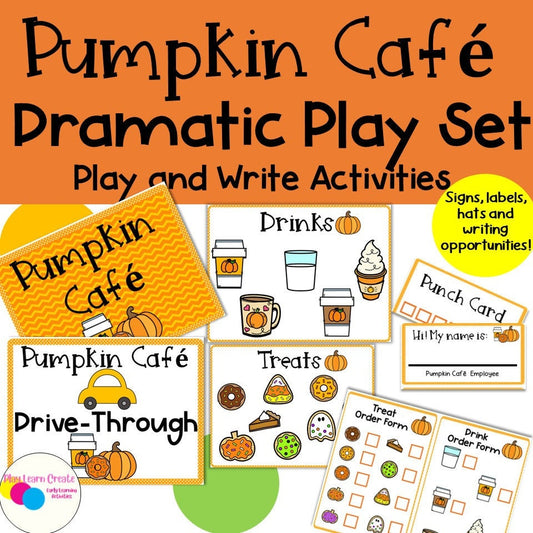 Pumpkin Cafe Pretend Play Dramatic Play Set for Preschool, PreK and Kindergarten