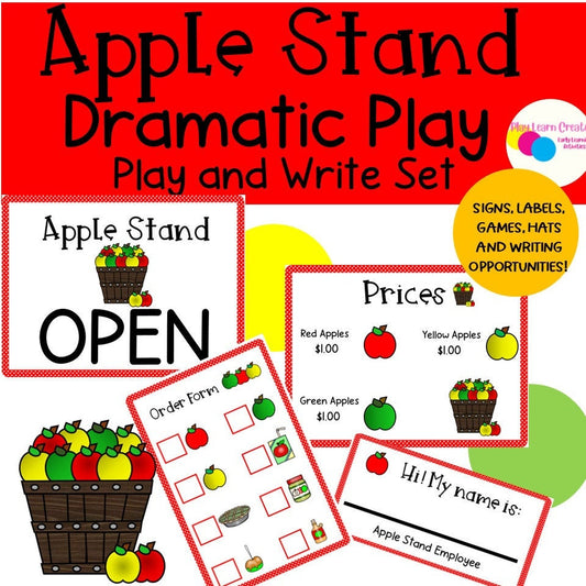 Preschool, PreK, and Kindergarten Apple Stand Dramatic Play Set