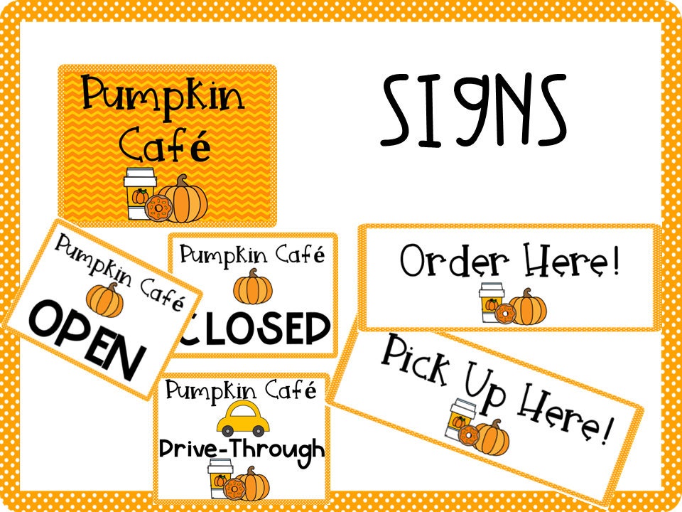 Pumpkin Cafe Pretend Play Dramatic Play Set for Preschool, PreK and Kindergarten