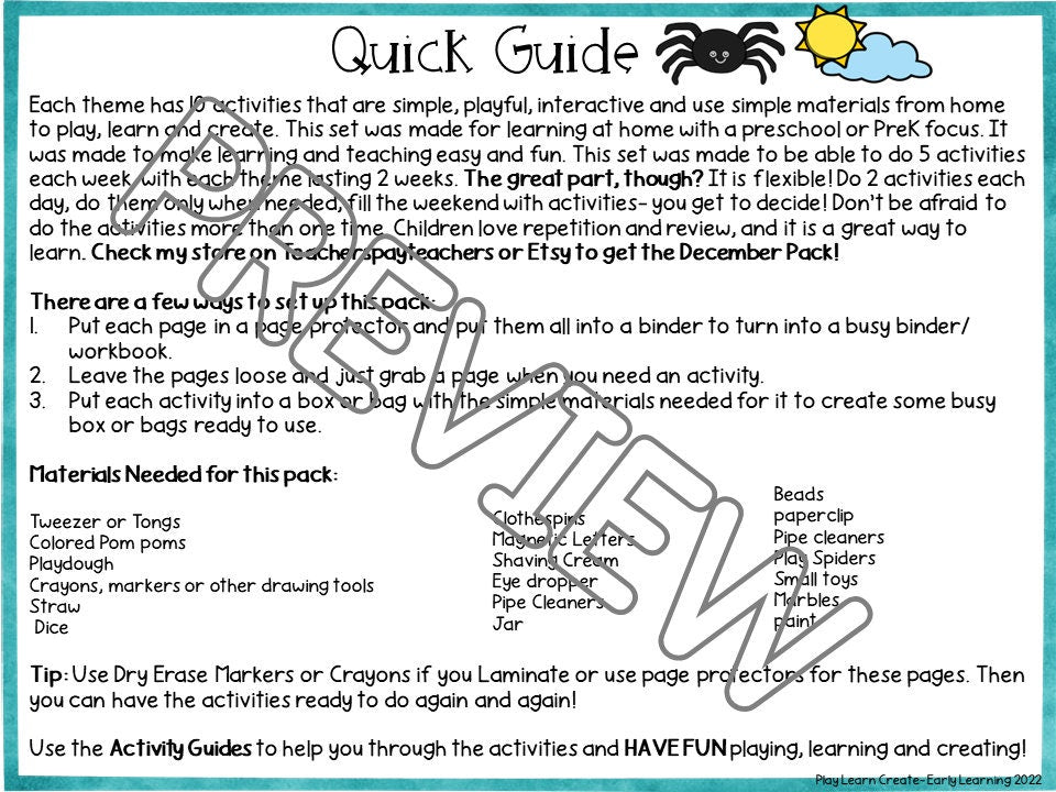 November Preschool Learning Binder for Homeschool Preschool