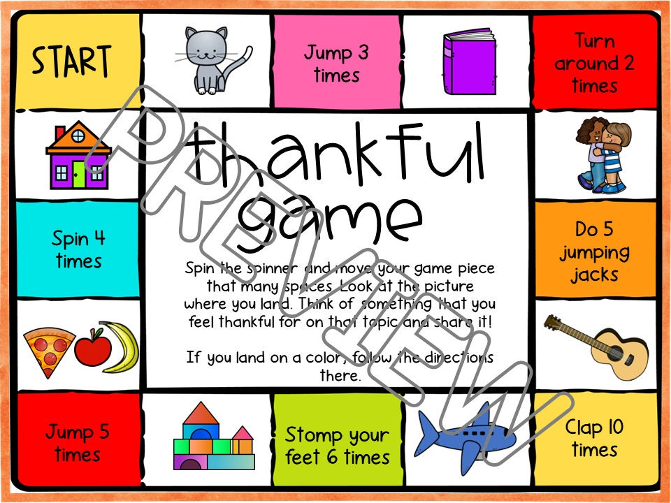 Thankful Game for Preschool, PreK and Kindergarten