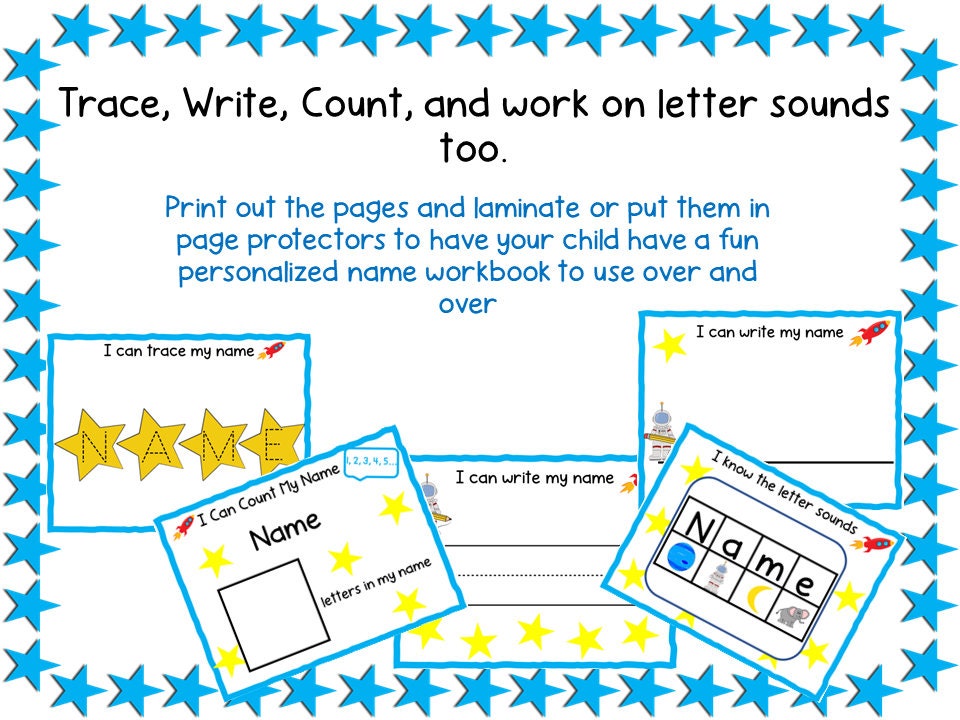 Personalized Name Workbook with a Space Theme for Preschool, PreK and Kindergarten