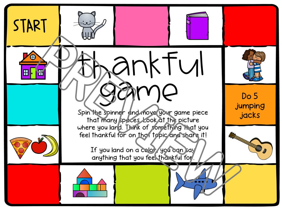 Thankful Game for Preschool, PreK and Kindergarten