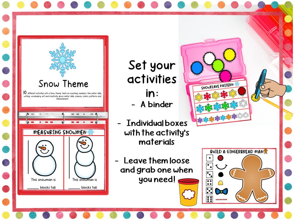 December Play Learn Create Pack, December Homeschool Binder, Learning Binder, Snow Preschool Activities, Gingerbread Preschool Activities