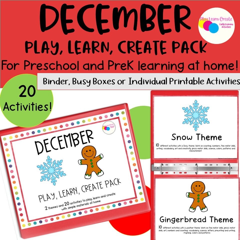 December Play Learn Create Pack, December Homeschool Binder, Learning ...