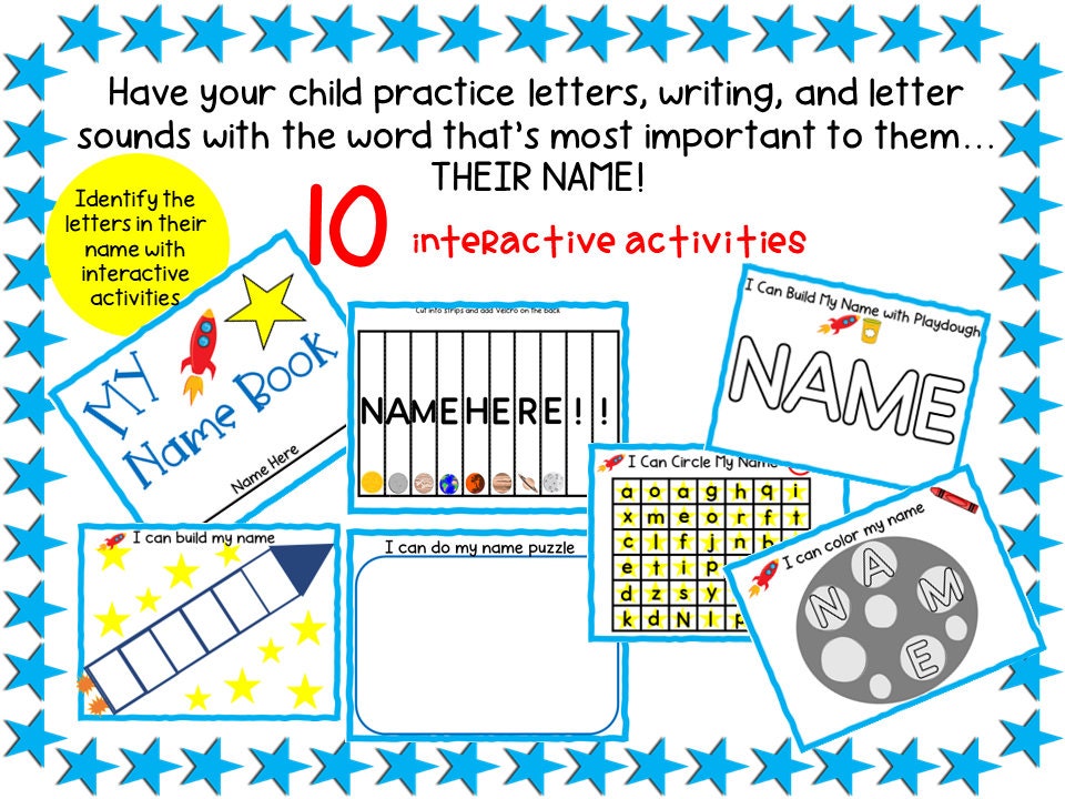 Personalized Name Workbook with a Space Theme for Preschool, PreK and Kindergarten