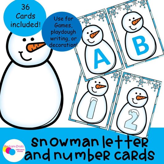 Winter Snowman Letter Cards and Number Cards for Preschool, PreK and Kindergarten