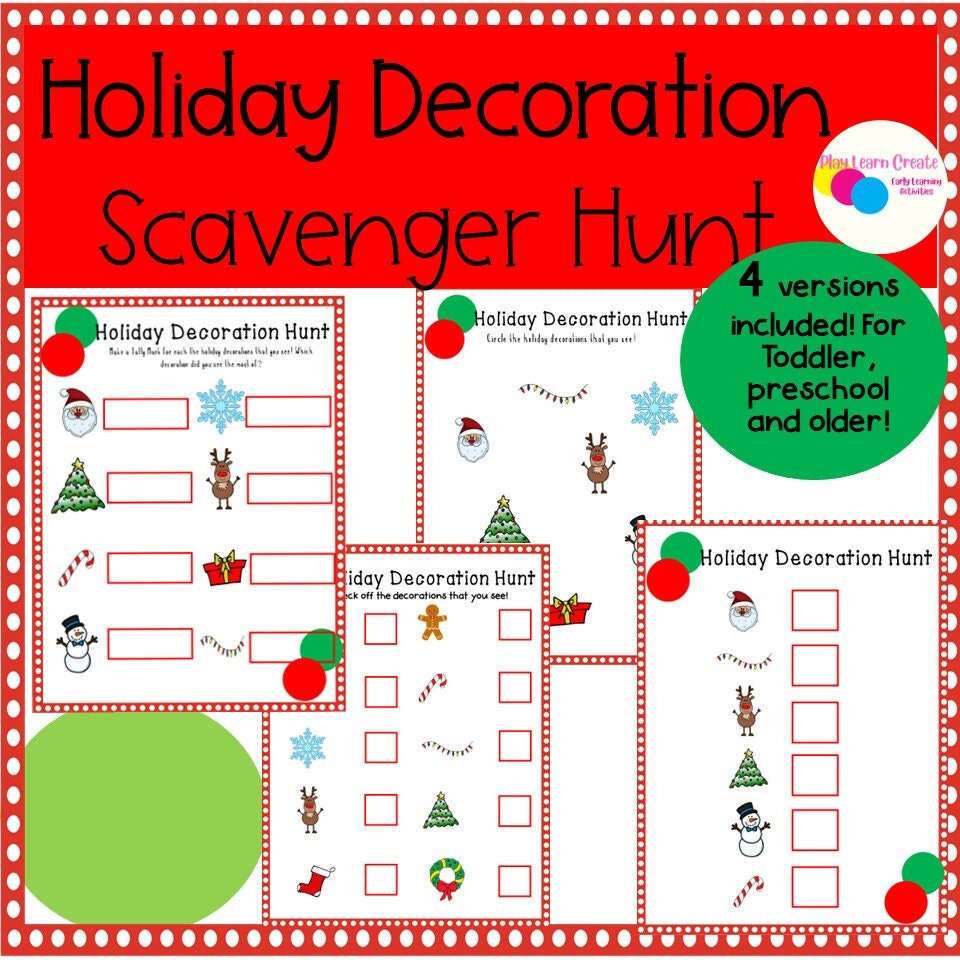 Christmas Decoration Scavenger Hunt for Preschool, PreK and Kindergarten