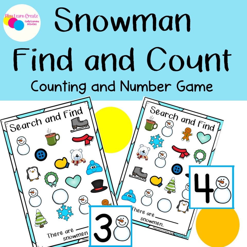 Snowman Theme Search and Count Game for Preschool, PreK and Kindergarten