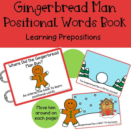 Gingerbread Man Interactive Book, Gingerbread Man Theme Prepositions Book for Preschool, PreK and Kindergarten