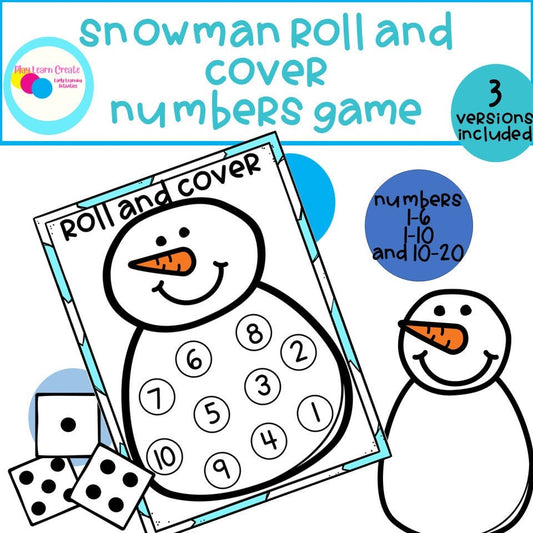 Snowman Theme Roll and Cover Game Math Game for Preschool, PreK and Kindergarten