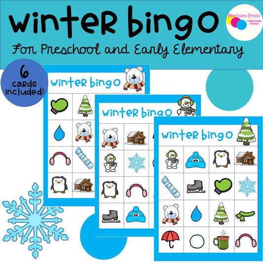 Winter Theme Bingo Game for Preschool, PreK and Kindergarten