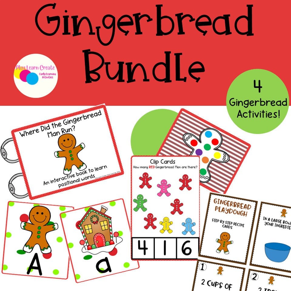 Gingerbread Learning Bundle for Preschool PreK and Kindergarten, Gingerbread Math, Gingerbread Letters, Winter Activities