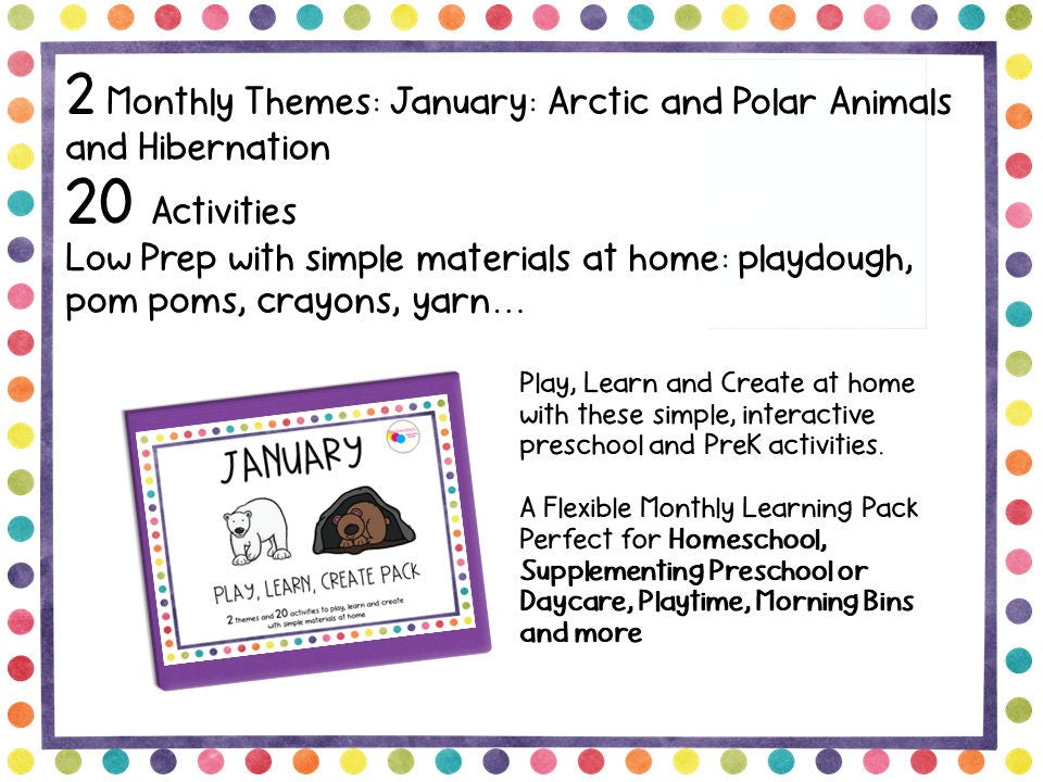 Printable Monthly Learning Packs – Play Learn Create - Early Learning