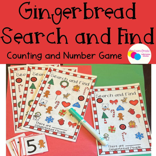 Gingerbread Search and Find Cards, I Spy Gingerbread Theme for Preschool, PreK and Kindergarten