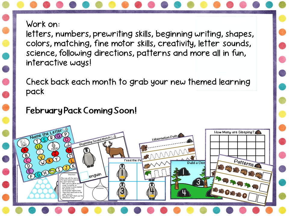 January Preschool Workbook Play Learn Create Pack for Homeschool