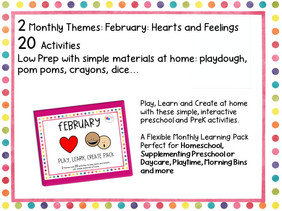 February Play Learn Create Pack for Preschool Homeschool