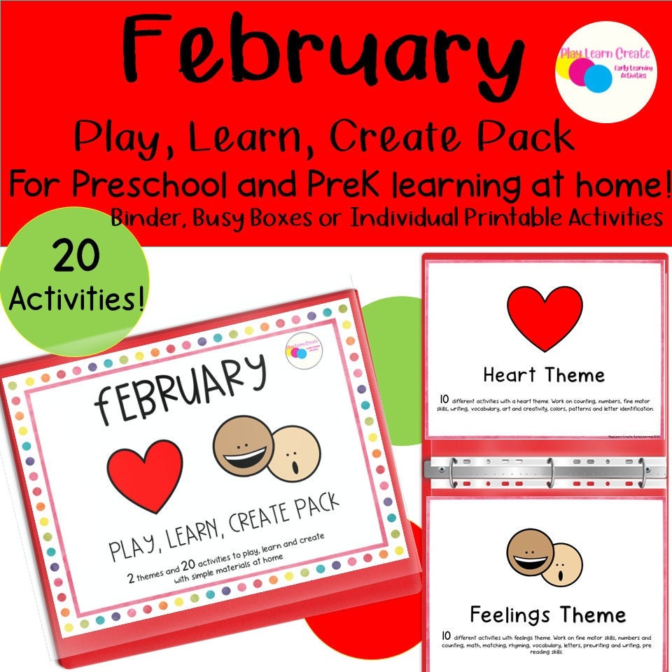 February Play Learn Create Pack for Preschool Homeschool