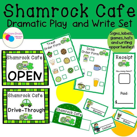 Shamrock Cafe Pretend Play and Dramatic Play Set for Preschool, PreK and Kindergarten