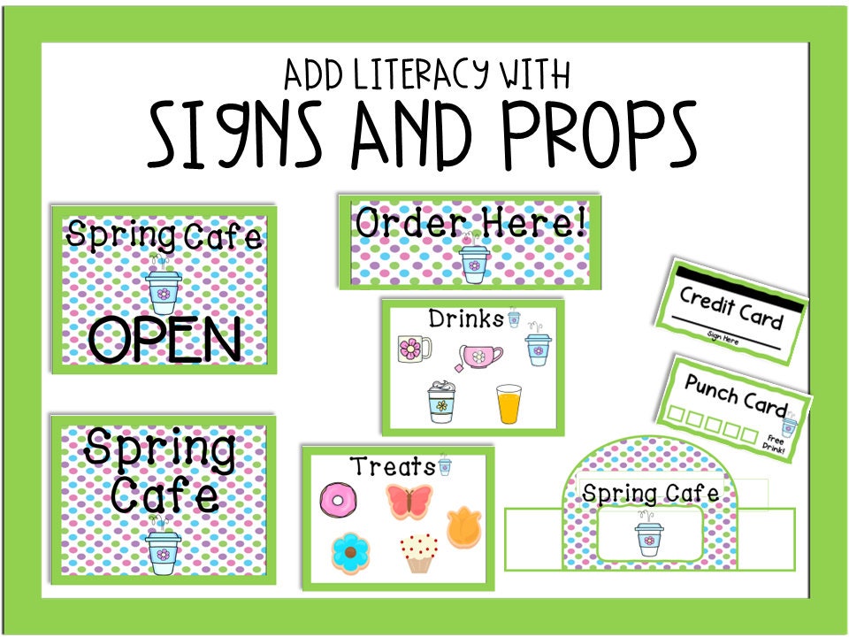 Spring Cafe Pretend Play Dramatic Play Set for Preschool, PreK, Kindergarten