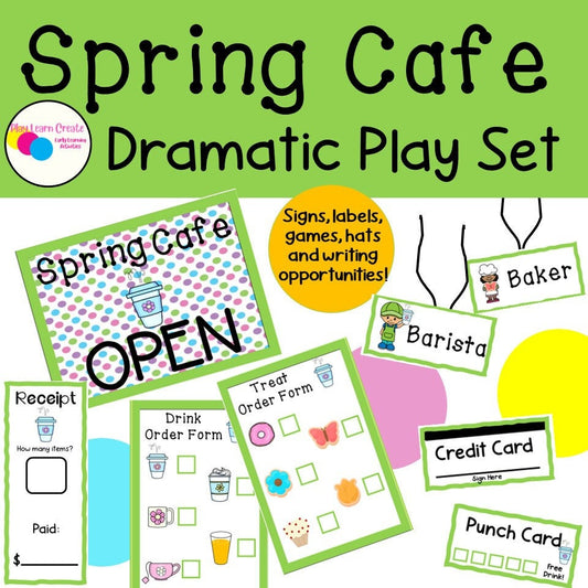 Spring Cafe Pretend Play Dramatic Play Set for Preschool, PreK, Kindergarten