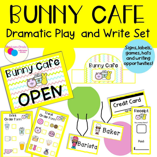 Bunny Cafe Dramatic Play Set, Easter Pretend Play Set for Preschool, PreK and Kindergarten