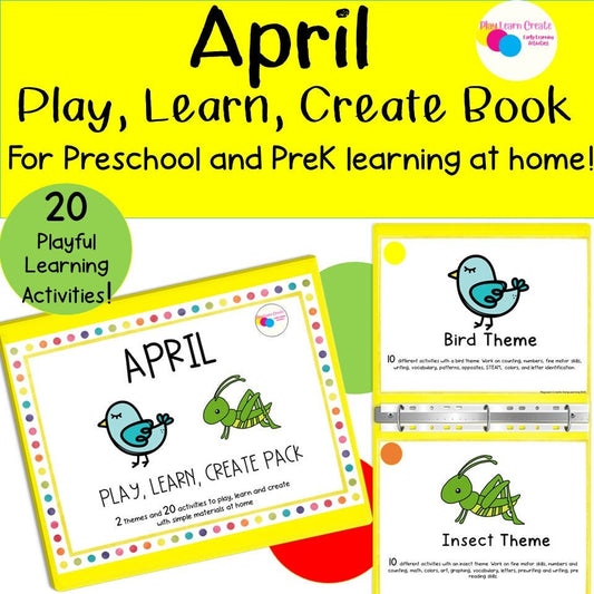 April Preschool Homeschool Monthly Binder with Bird Theme and Insect Theme Activities