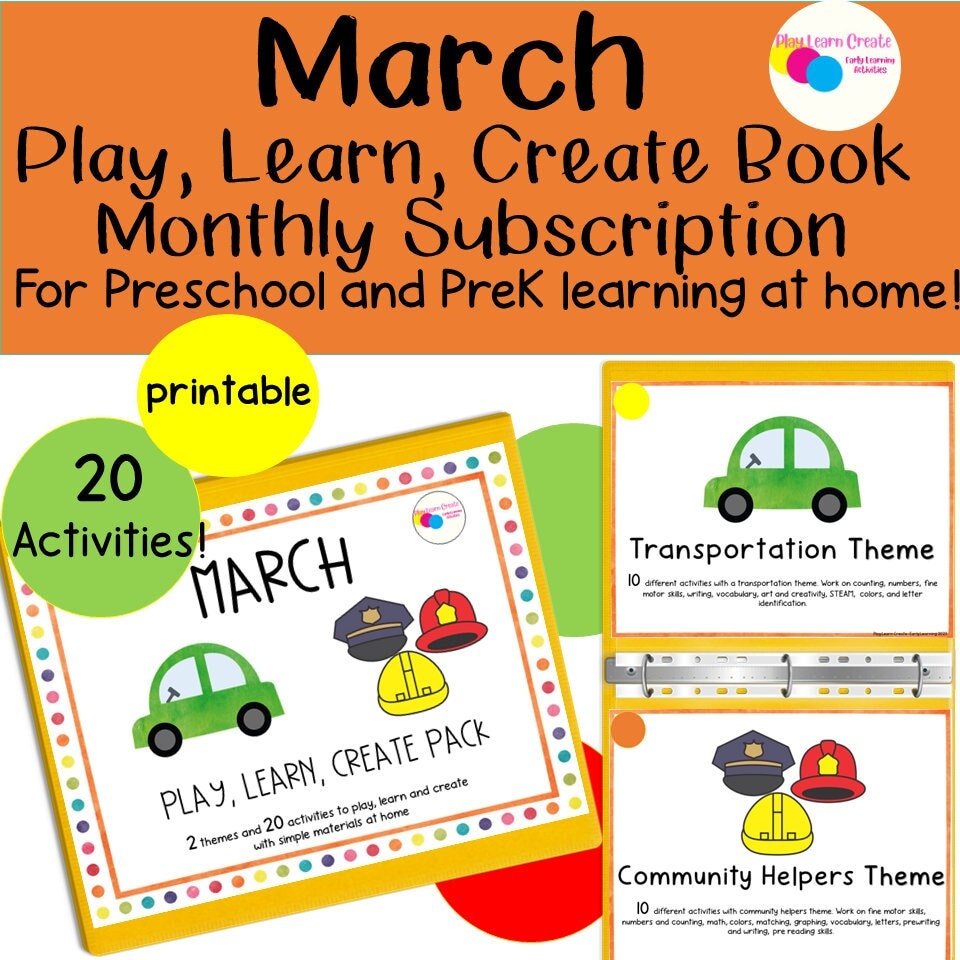 March Preschool Monthly Homeschool Binder with Community Helper Theme and Transportation Theme