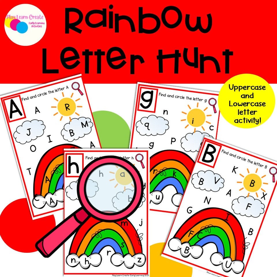 Rainbow Theme Letter Hunt Activity for Preschool, PreK and Kindergarten