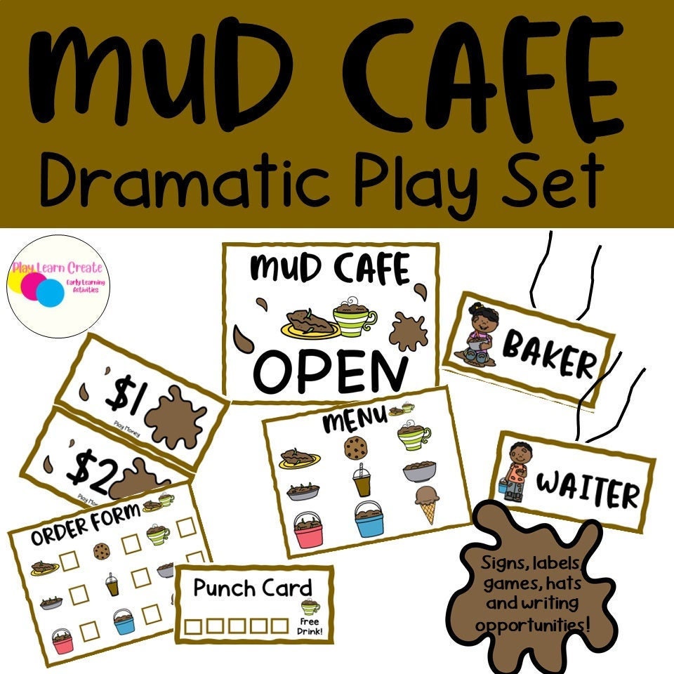 Mud Kitchen Cafe Dramatic Play Pretend Play Set for Preschool, PreK and Kindergarten