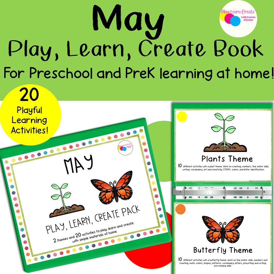 May Preschool Homeschool Monthly Binder with Butterfly Theme and Plant Theme Activities