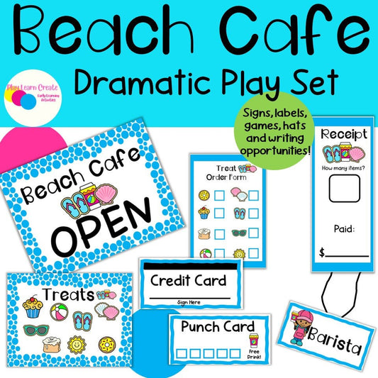 Printable Beach Cafe Dramatic Play, Pretend Play Set for Preschool, PreK and Kindergarten