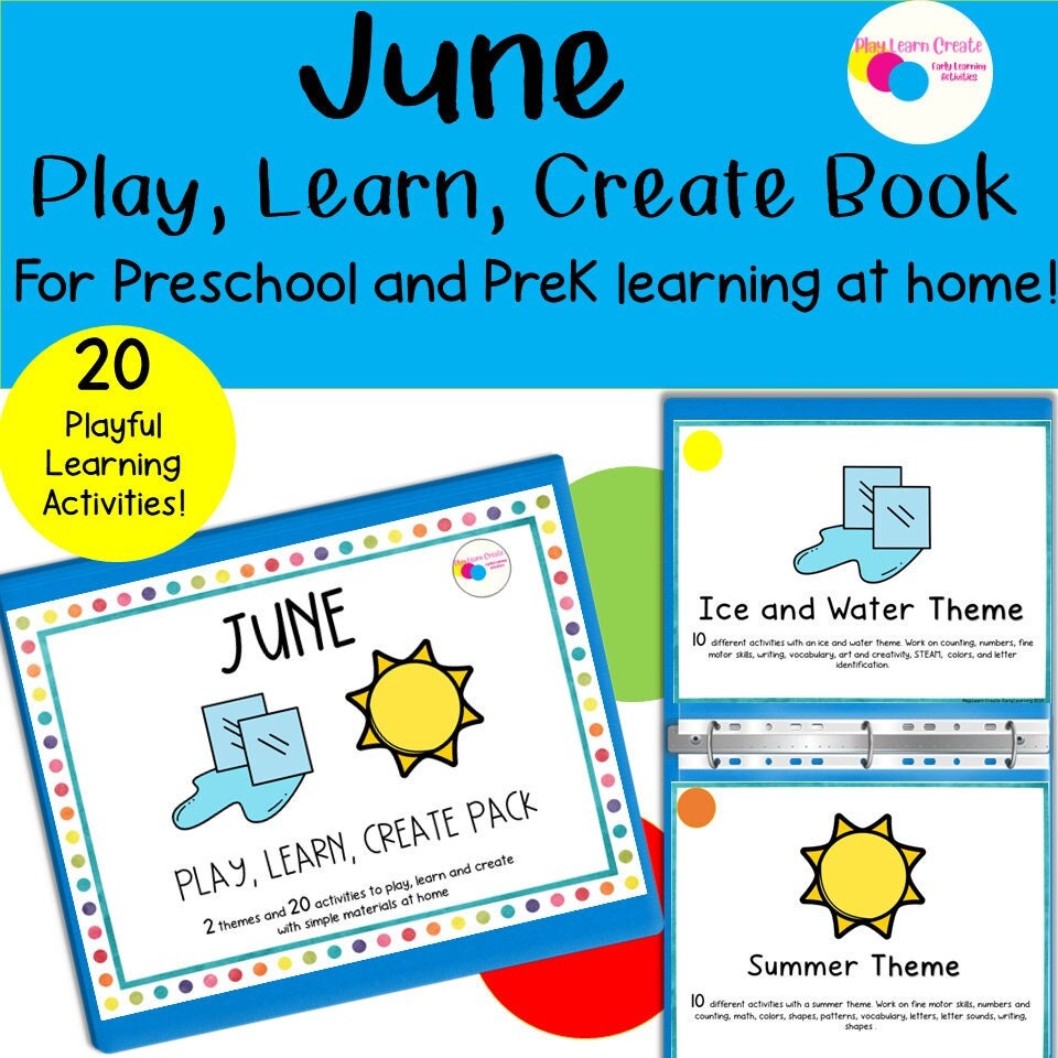 Preschool Monthly Subscription Binder, Preschool Workbook, June Preschool Homeschool Activities, Ice Theme, Water Theme, Summer Theme